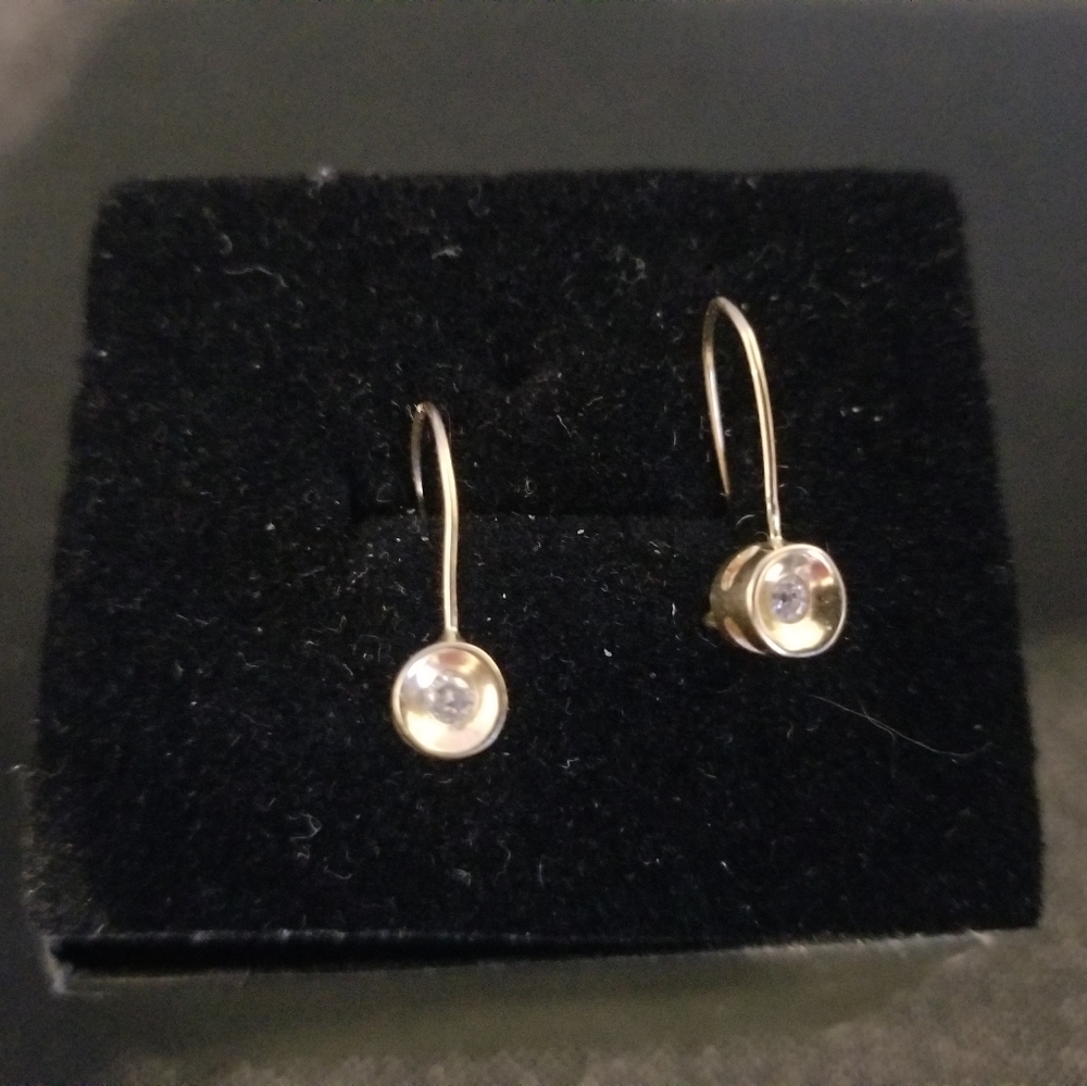 14k Gold with diamond Hook Earrings Minimalist
